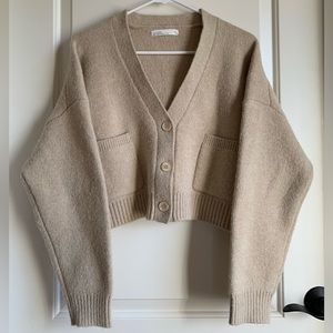 Oak + Fort Oversized Cropped Cardigan Fog